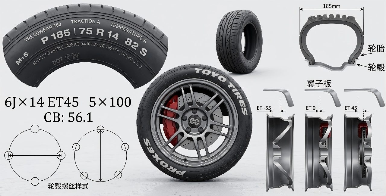 Comprehensive guide to tire markings and wheel specifications diagram